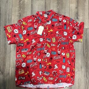 HARDADDY Music Print Casual Button Down Shirt